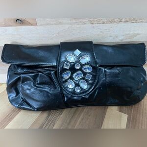 Elegant Black Clutch with Gem Accents